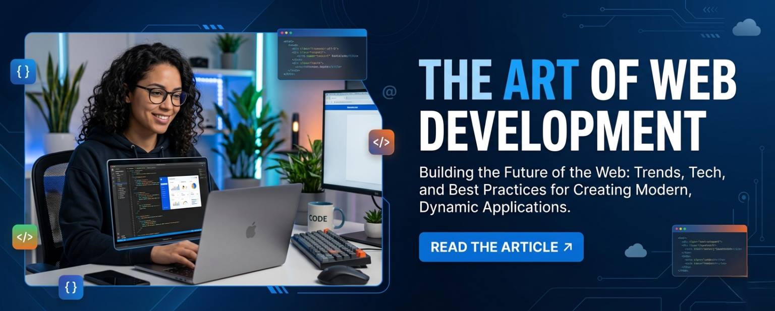 Web developer working on laptop with code interface – modern web development concept and programming workspace